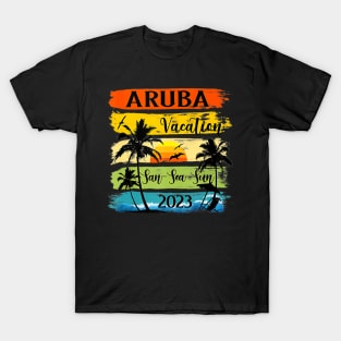 Retro Aruba Family Vacation 2023 Sunset Beach Summer Trip T-Shirt